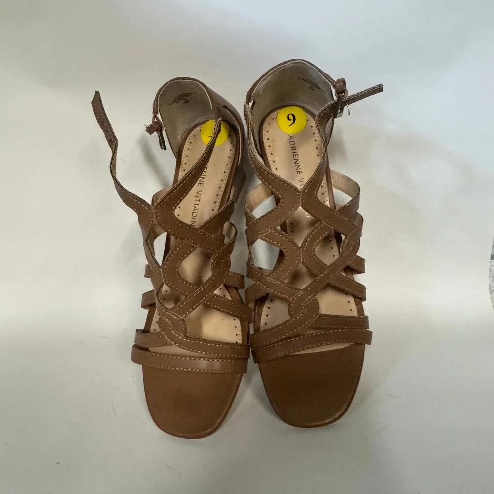 Adrienne Vittadini Abelina Womens Cognac Brown Strappy Wedge Sandals  9M